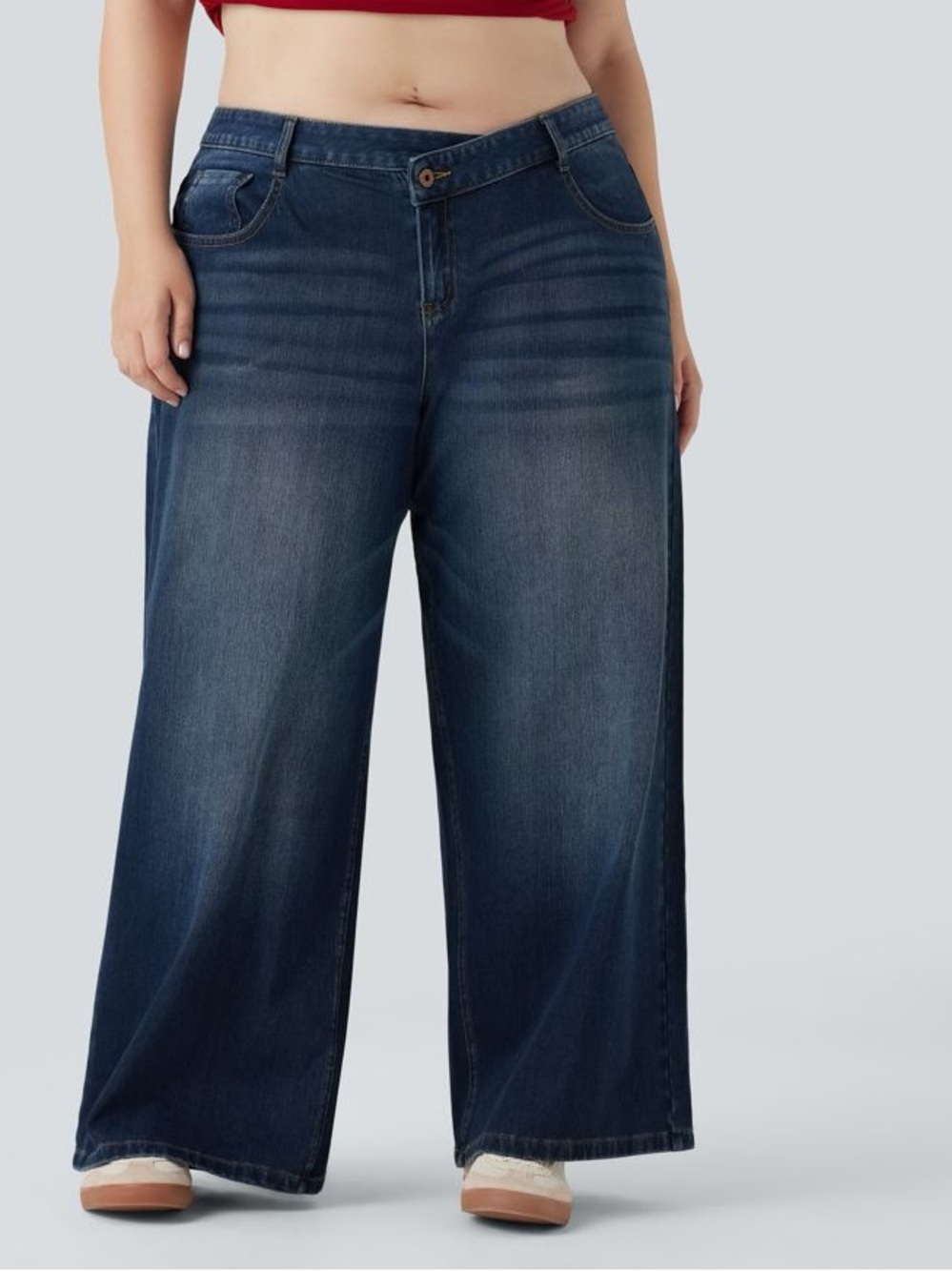 Halara Flex Denim crossover high waisted  wide leg dark wash NWT XL petite jeans